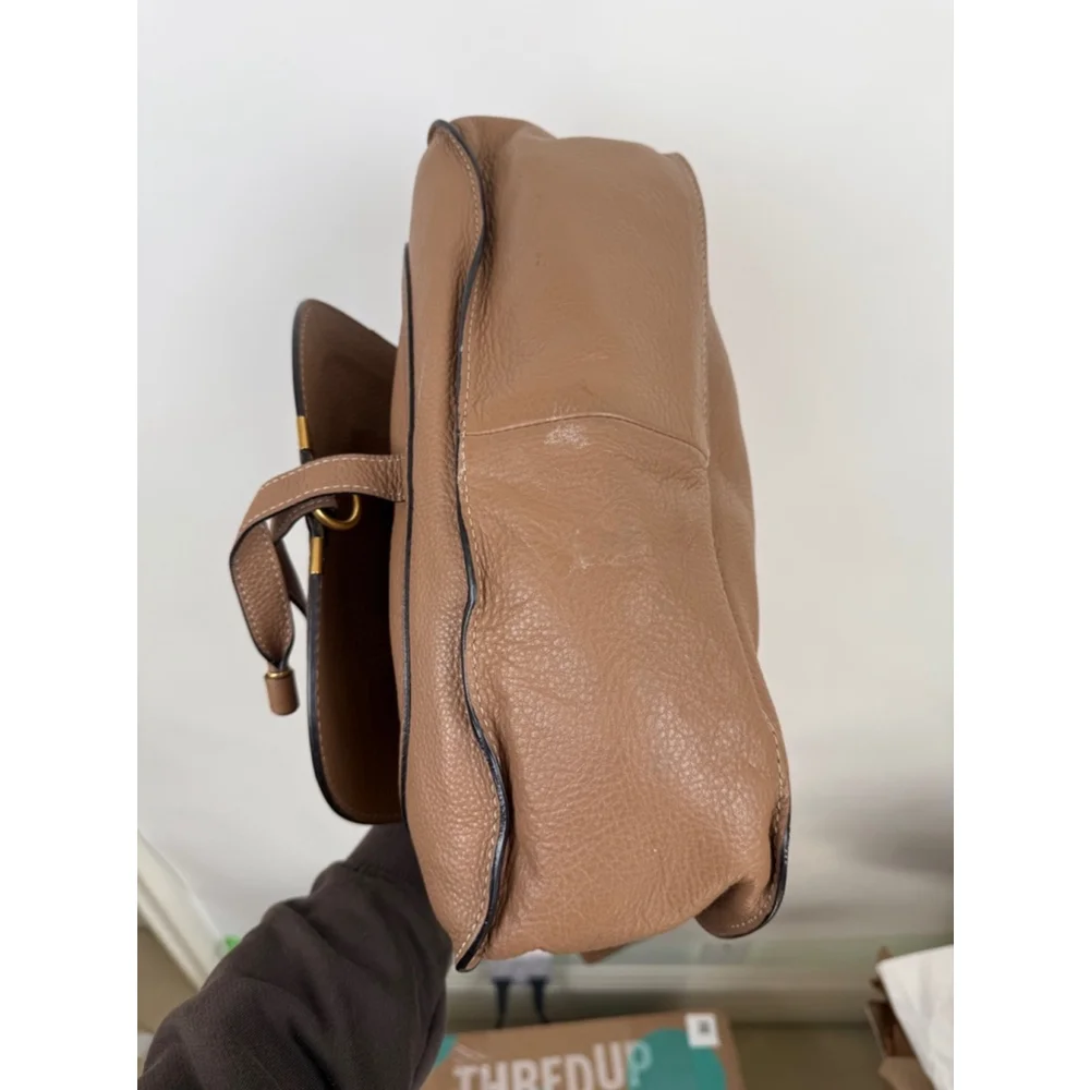 Chloe Marcie Medium Double Carry Satchel Bag in Grained Leather in Nut